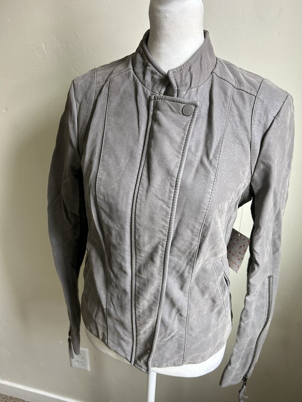 Free People Steel Mill Moto Jacket Womens 4 Gray Faux Leather Vegan NWT - Picture 3 of 14